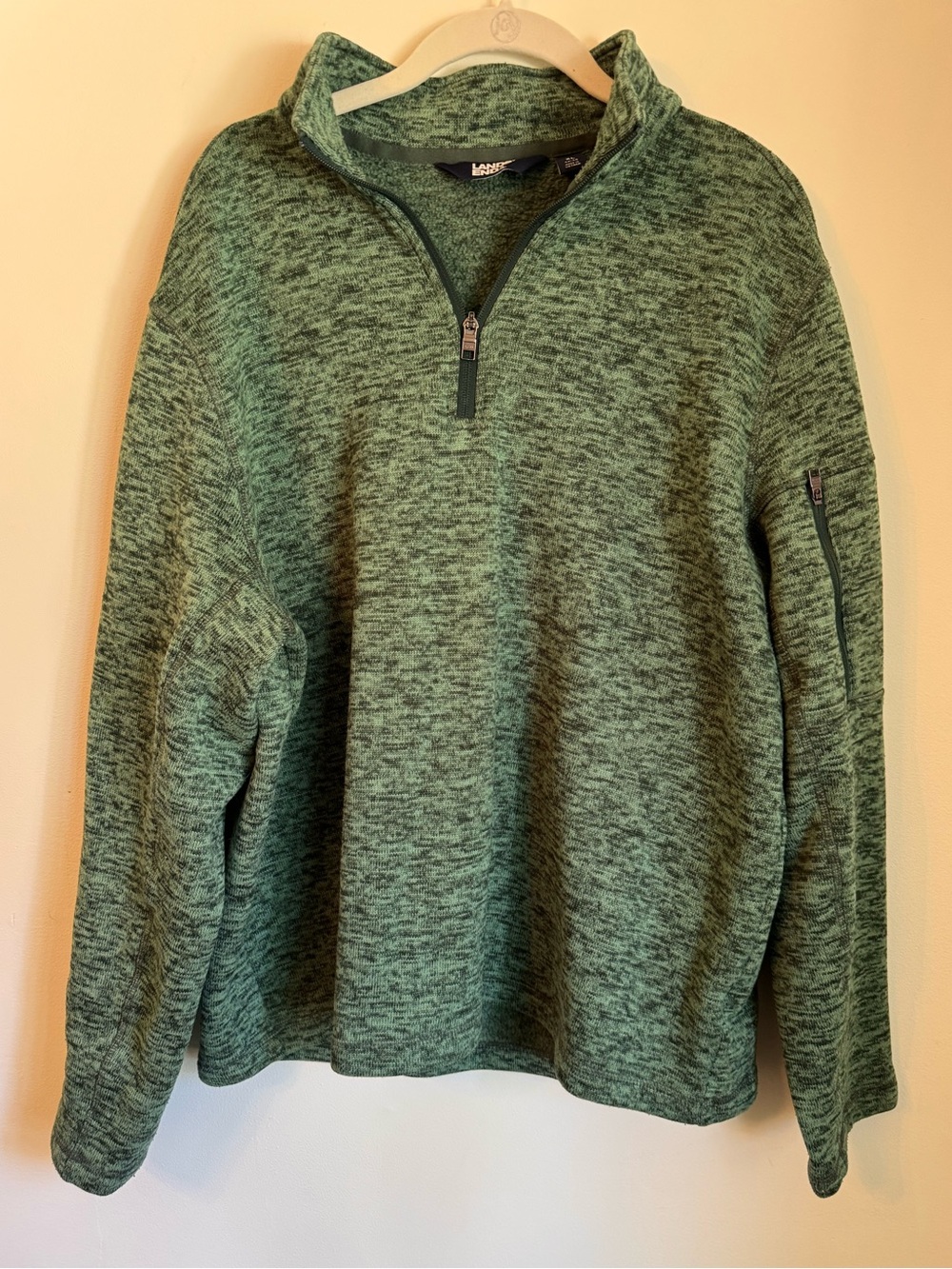 Lands' End Men's Heathered Forest Green Quarter-Zip Sweater - Size XL